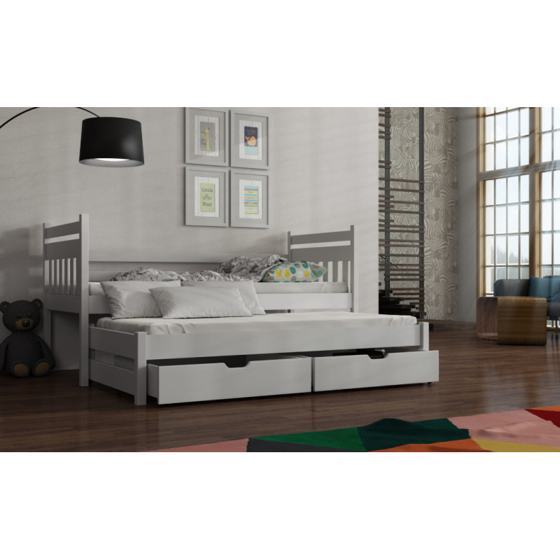 Detská posteľ s prístelkou a so zásuvkami 90x200 DEBRA - biela
