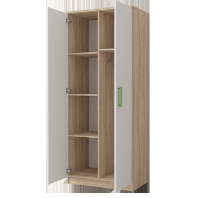 Dvojdverová šatníková skriňa do detskej izby Sven, biela + dub sonoma, úchytky - šírka 80 cm, šedá