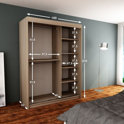 Skriňa do spálne v šírke 150 cm TRIXIE - wenge / biela