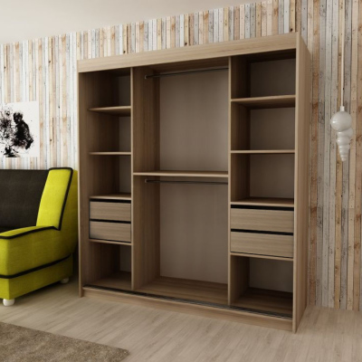 Skriňa s posuvnými dverami DITA - šírka 180 cm, biela / dub sonoma