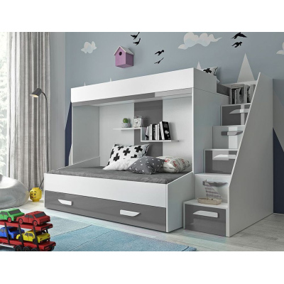 Detská poschodová posteľ s úložným priestorom Derry - biela/šedá