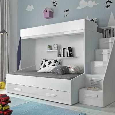 Detská poschodová posteľ s úložným priestorom Derry  - biela
