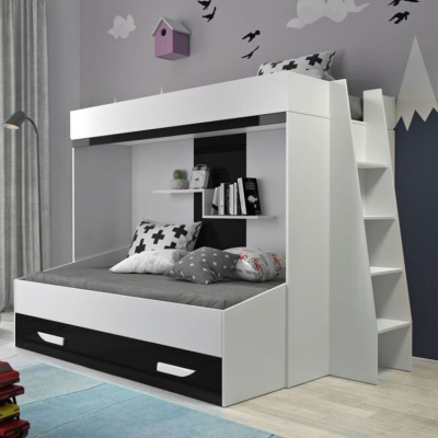 Poschodová posteľ s úložným priestorom Lada - biela/čierna