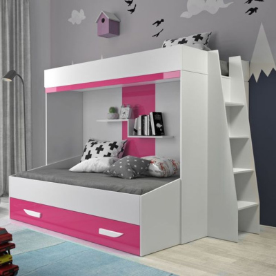 Poschodová posteľ s úložným priestorom Lada - biela/ružová