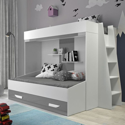 Poschodová posteľ s úložným priestorom Lada  - biela/šedá
