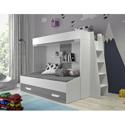 Poschodová posteľ s úložným priestorom Lada  - biela/šedá