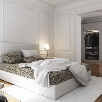 Manželská posteľ z ekokože s úložným priestorom 140x200 LUDMILA - biela / krémová
