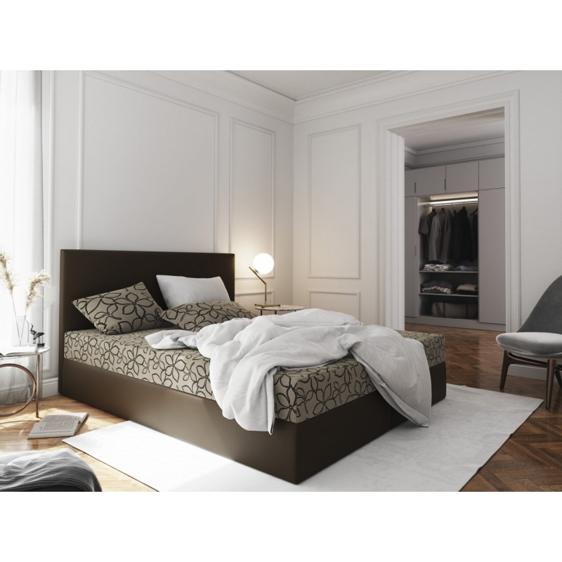Manželská posteľ z ekokože s úložným priestorom 140x200 LUDMILA - hnedá / krémová
