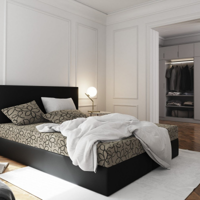 Manželská posteľ z ekokože s úložným priestorom 140x200 LUDMILA - čierna / krémová