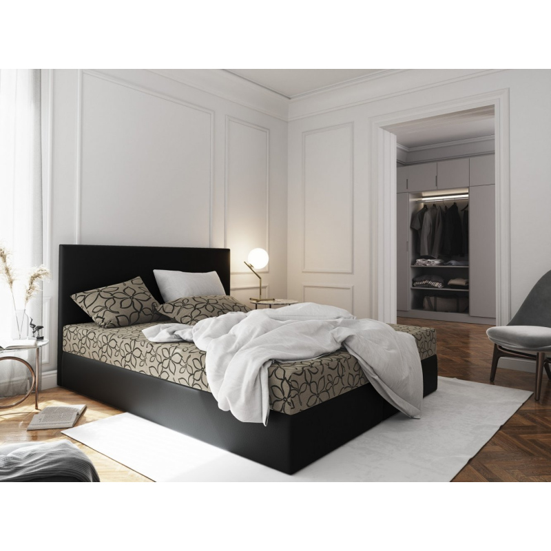 Manželská posteľ z ekokože s úložným priestorom 140x200 LUDMILA - čierna / krémová