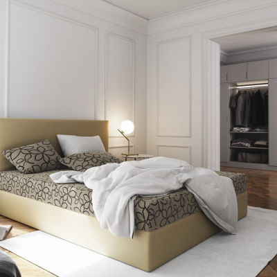 Manželská posteľ z ekokože s úložným priestorom 140x200 LUDMILA - béžová / krémová