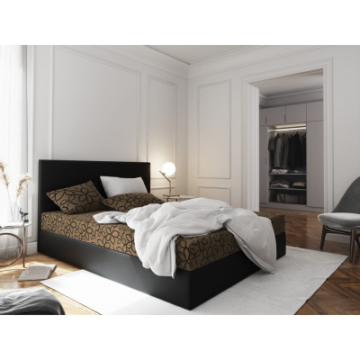 Manželská posteľ z ekokože s úložným priestorom 140x200 LUDMILA - čierna/hnedá