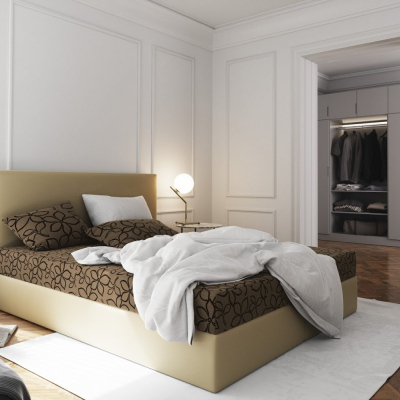 Manželská posteľ z ekokože s úložným priestorom 140x200 LUDMILA - béžová/hnedá