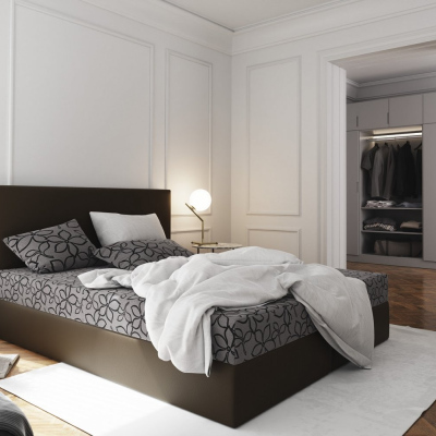 Manželská posteľ z ekokože s úložným priestorom 160x200 LUDMILA - hnedá / sivá