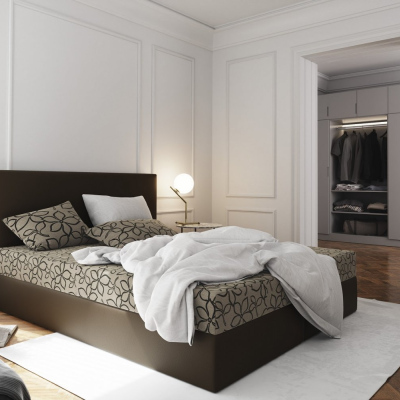 Manželská posteľ z ekokože s úložným priestorom 160x200 LUDMILA - hnedá / krémová