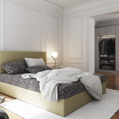 Manželská posteľ z ekokože s úložným priestorom 180x200 LUDMILA - béžová / sivá