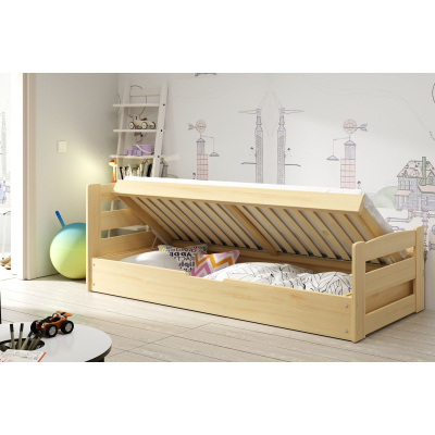 Detská posteľ s úložným priestorom a matracom 90x200 LYDIE - borovica