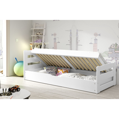 Detská posteľ s úložným priestorom a matracom 90x200 LYDIE - biela