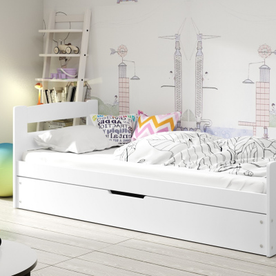 Detská posteľ s úložným priestorom a matracom 90x200 LYDIE - biela