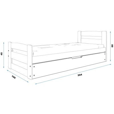 Detská posteľ s úložným priestorom a matracom 90x200 LYDIE - grafit