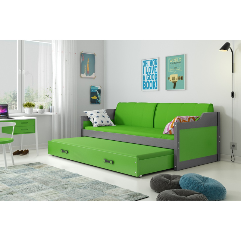 Detská posteľ s prístelkou a matracmi 90x200 GEORGINA - grafit / zelená