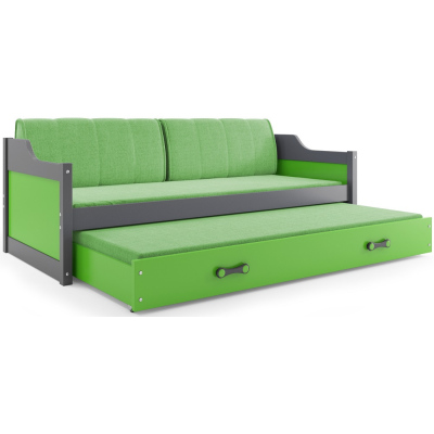 Detská posteľ s prístelkou a matracmi 90x200 GEORGINA - grafit / zelená