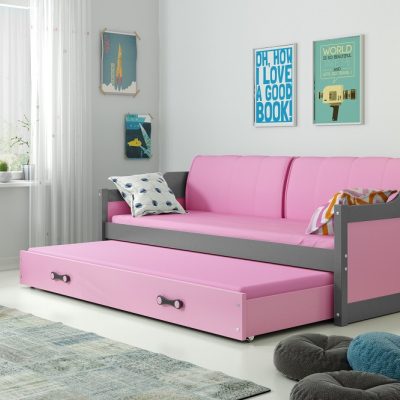 Detská posteľ s prístelkou a matracmi 90x200 GEORGINA - grafit / ružová