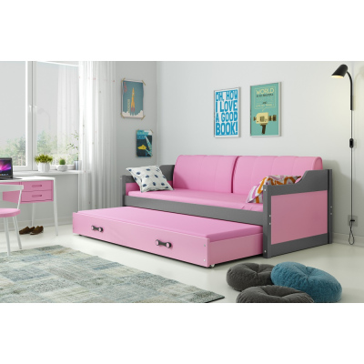 Detská posteľ s prístelkou a matracmi 90x200 GEORGINA - grafit / ružová
