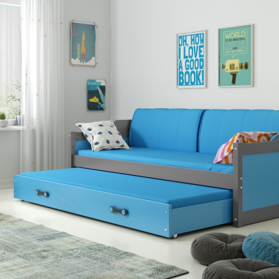 Detská posteľ s prístelkou a matracmi 90x200 GEORGINA - grafit / modrá