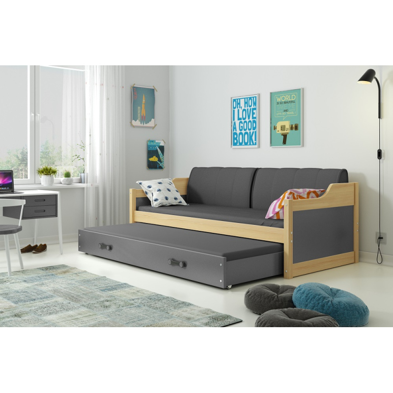 Detská posteľ s prístelkou a matracmi 90x200 GEORGINA - borovica / grafit