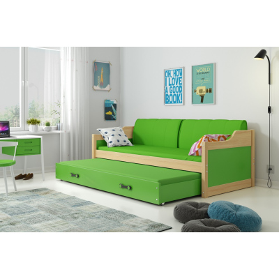 Detská posteľ s prístelkou a matracmi 90x200 GEORGINA - borovica / zelená
