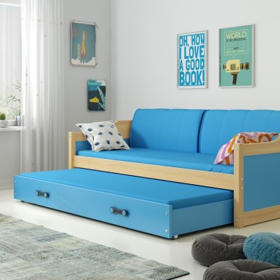 Detská posteľ s prístelkou a matracmi 90x200 GEORGINA - borovica / modrá