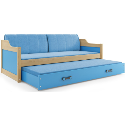 Detská posteľ s prístelkou a matracmi 90x200 GEORGINA - borovica / modrá