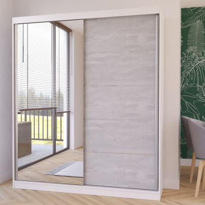 Šatníková skriňa s posuvnými dverami BAIRA - šírka 183 cm, biela / betón