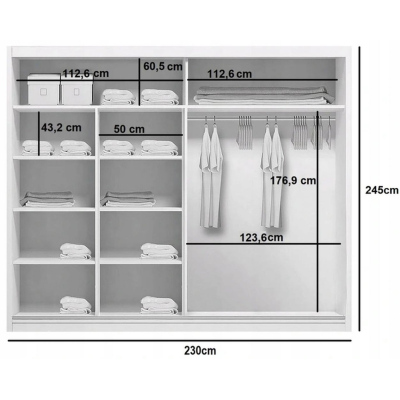 Priestranná šatníková skriňa AMADEO, šírka 230 cm, výška 245 cm