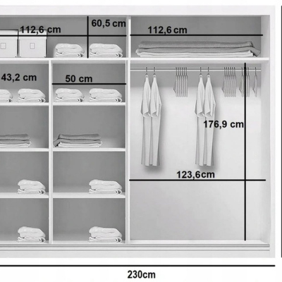 Šatníková skriňa so zrkadlom ANASTACIO, šírka 230 cm, výška 245 cm