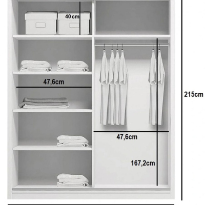 Priestranná zrkadlová šatníková skriňa ANTONIO, šírka 100 cm, výška 215 cm