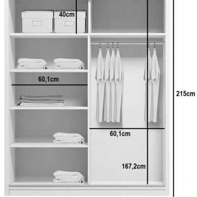 Priestranná zrkadlová šatníková skriňa ANTONIO, šírka 125 cm, výška 215 cm