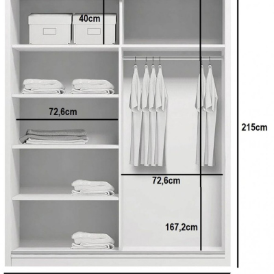 Priestranná zrkadlová šatníková skriňa ENRIQUE, šírka 150 cm, výška 215 cm