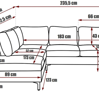 Rohová sedačka ORLIN - tmavosivá / kovové nožičky