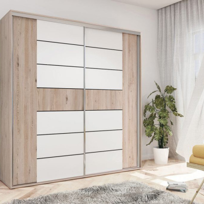Priestranná moderná šatníková skriňa 230/215 ILANA - dub san remo