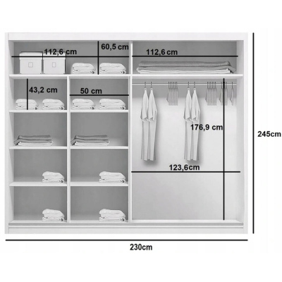 Zrkadlová šatníková skriňa GABRIEL, šírka 230 cm, výška 245 cm