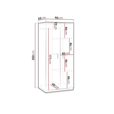 Dvojdverová skriňa s klasickým otváraním BRYAN - šírka 90 cm, biela