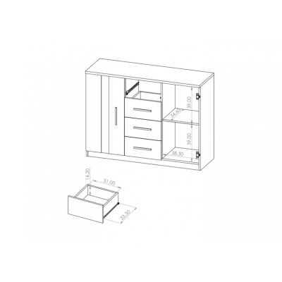Komoda s policami a štyrmi zásuvkami BRYAN - biela