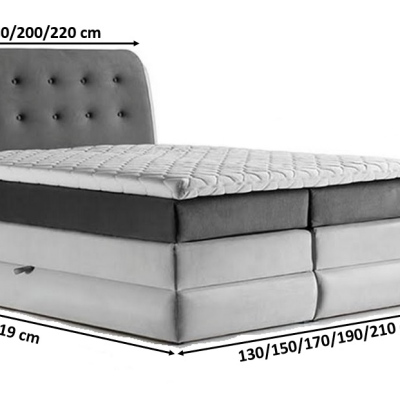 Mohutná kontinentálna posteľ VIKA 180x200, grafit + strieborná + TOPPER