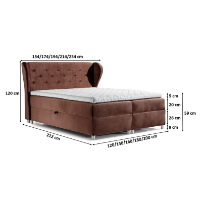 Boxspringová čalúnená posteľ Eveli hnedá 160 + Topper zdarma