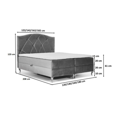 Kontinentálna posteľ 180x200 BENITA - sivá + topper ZDARMA