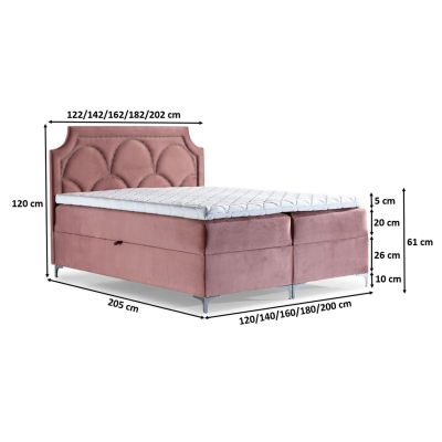 Prepychová posteľ CASSANDRA  160x200, staroružová + TOPPER