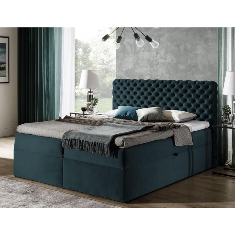 Čalúnená posteľ 140x200 CLARITA - modro-zelená + topper ZDARMA