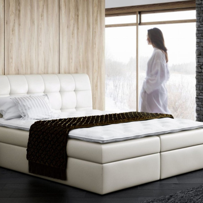 Čalúnená jednolôžková posteľ SARA béžová ekokoža 120 + topper zdarma